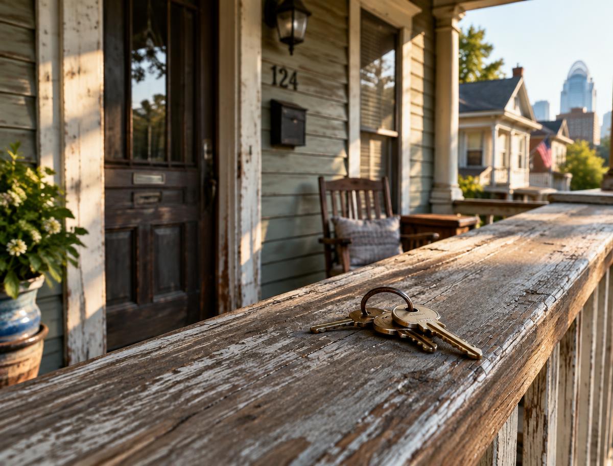 Keys resting on a porch railing
